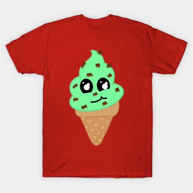 Mint Choc Chip Kawaii Icecream T-Shirt by DesignsBySaxton